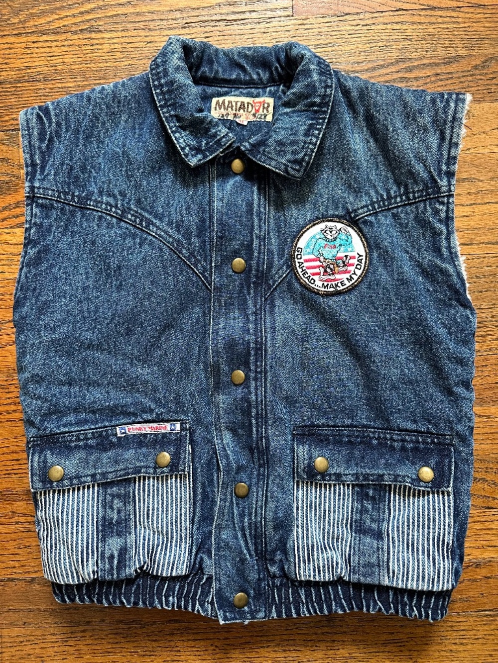 Vintage 80s Fleece-lined Matador Acid-wash Denim Vest